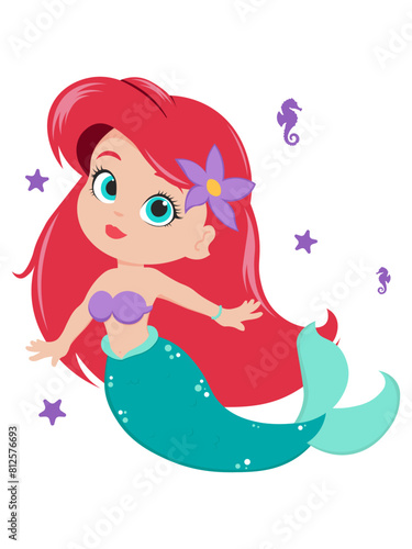 Mermaid Character with Red Hair and Green Tail