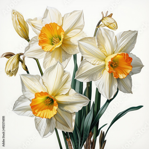 Watercolor Daffodil Illustration, Generative Ai