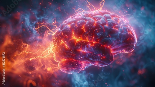 graphic of brain with lightning and broken polygon element