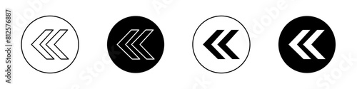 Rewind icon set. music or video rewing vector button in black filled and outlined style.