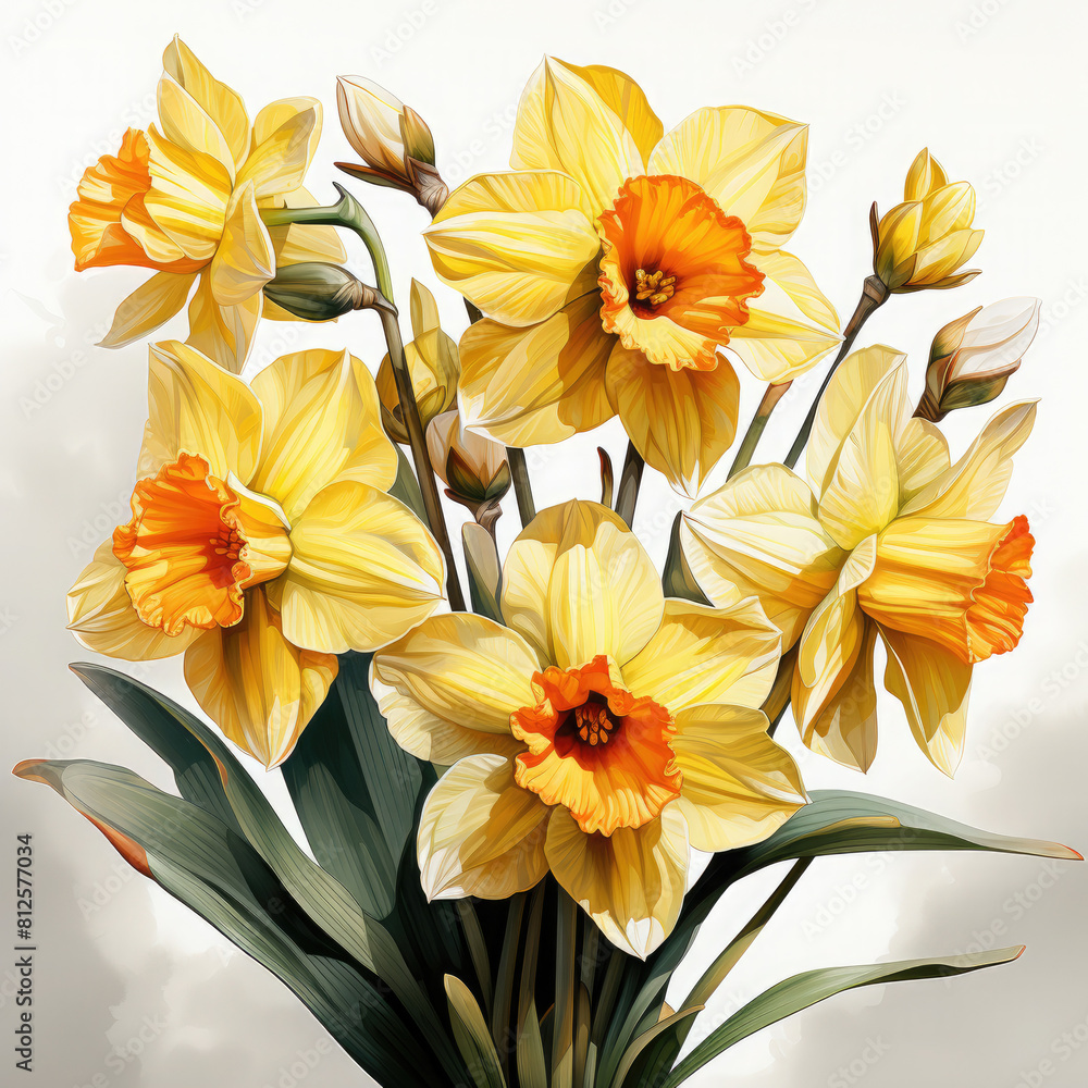 Watercolor Daffodil Illustration, Generative Ai Watercolor Daffodil Illustration, Generative Ai