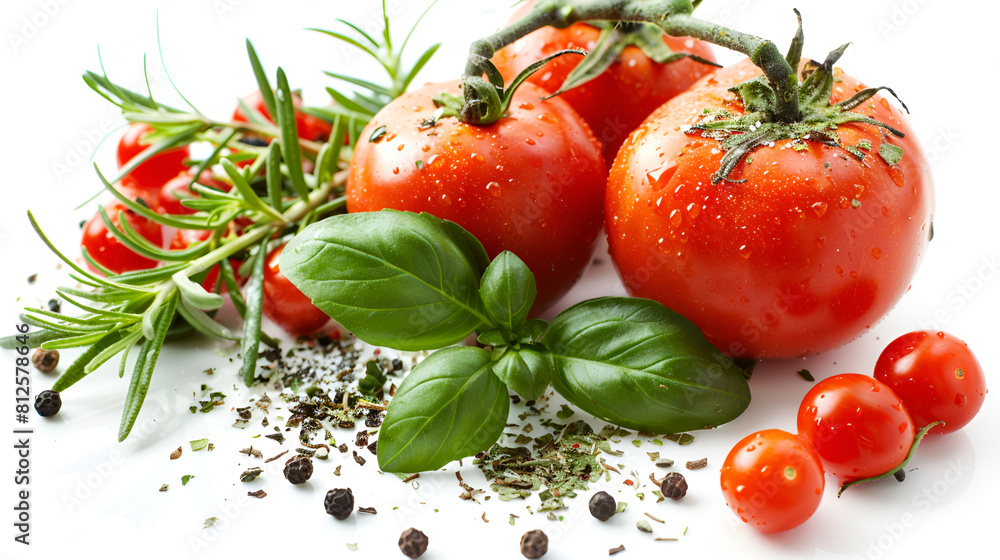 isolate tomatoes, basil leaves and black pepper on white,Fresh ripe tomatoes and basil leaves isolated on white background,Ripe fresh tomato with herb isolate tomatoes, basil leaves and black pepper on white,Fresh ripe tomatoes and basil leaves isolated on white background,Ripe fresh tomato with herb