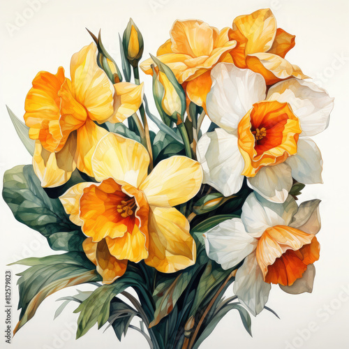 Watercolor Daffodil Illustration, Generative Ai