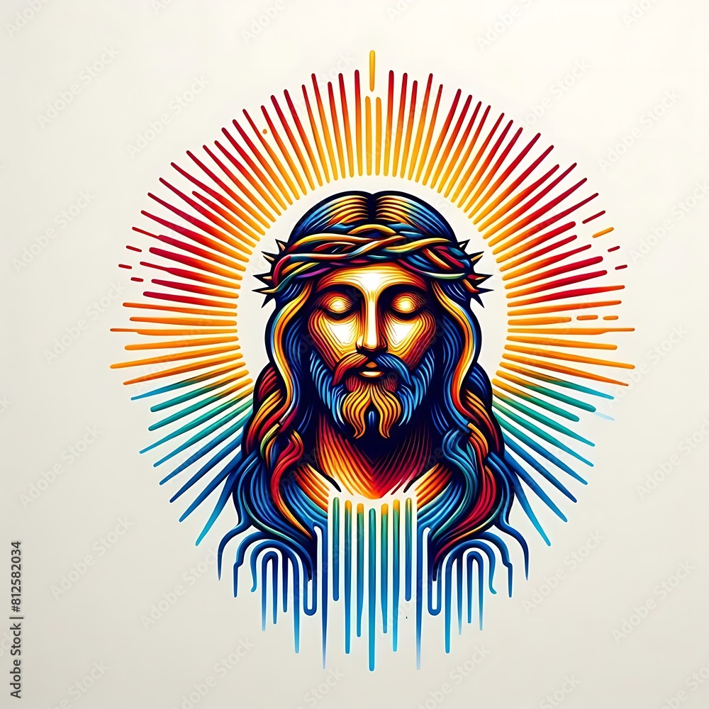A colorful drawing of a jesus christ with a crown of thorns art photo lively card design illustrator. A colorful drawing of a jesus christ with a crown of thorns art photo lively card design illustrator.