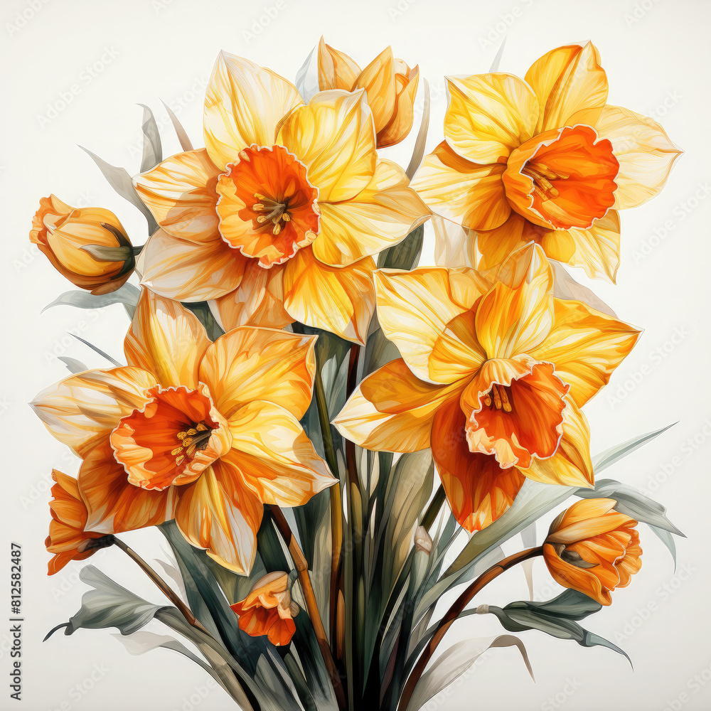 Watercolor Daffodil Illustration, Generative Ai Watercolor Daffodil Illustration, Generative Ai
