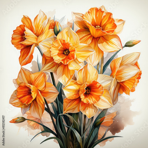 Watercolor Daffodil Illustration  Generative Ai