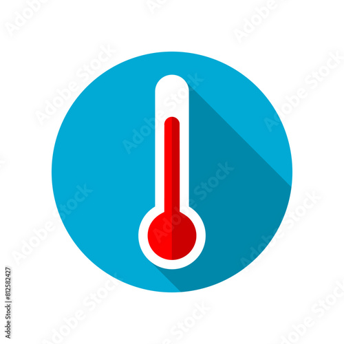 Red thermometer on blue circle icon flat vector design