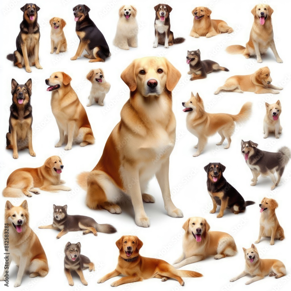 A collage of different dogs image photo lively used for printing illustrator.