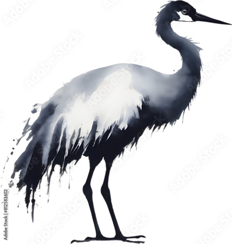 Silhouette portrait of a crane bird.  photo