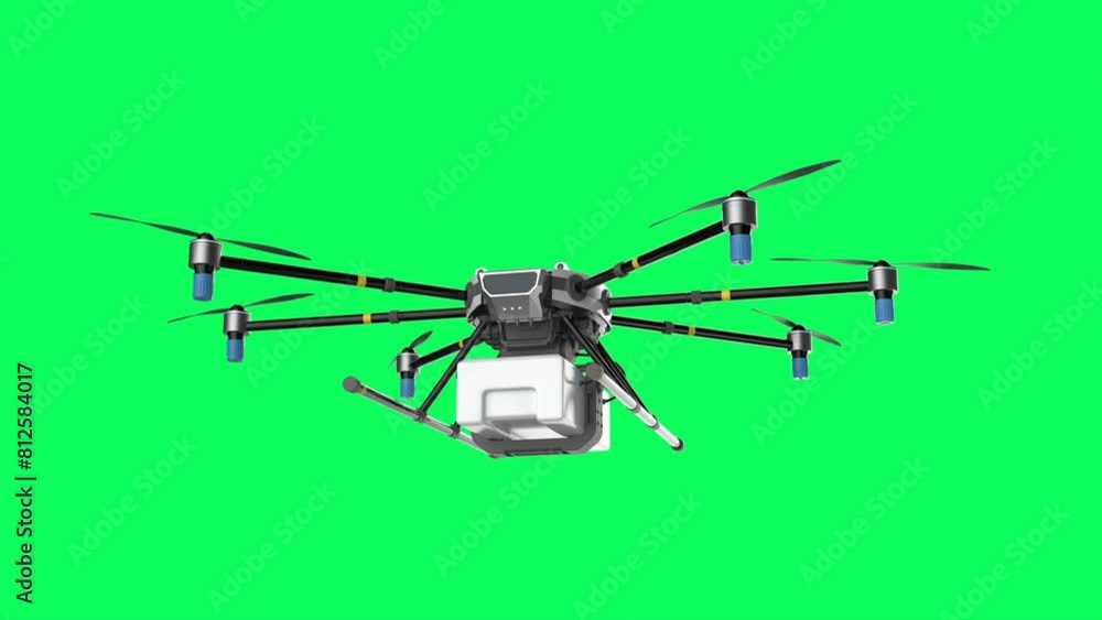 Delivery drone flying with box isolated on green screen 4k footage Delivery drone flying with box isolated on green screen 4k footage