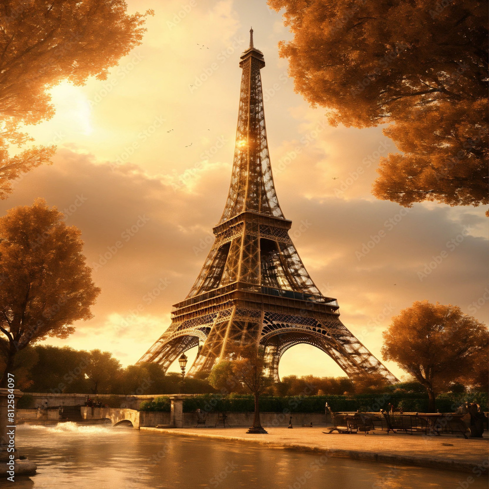 Fototapeta premium eiffel tower at sunset