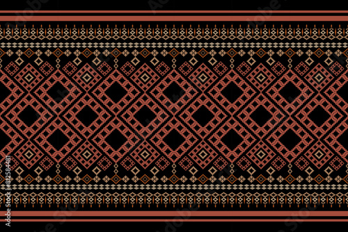 Beautiful vintage cross stitch traditional ethnic pattern.floral pixel art embroidery. Elegance background abstract Aztec beautiful seamless pattern for fabric,cloth,dress,carpet,curtain,sarong,batik.