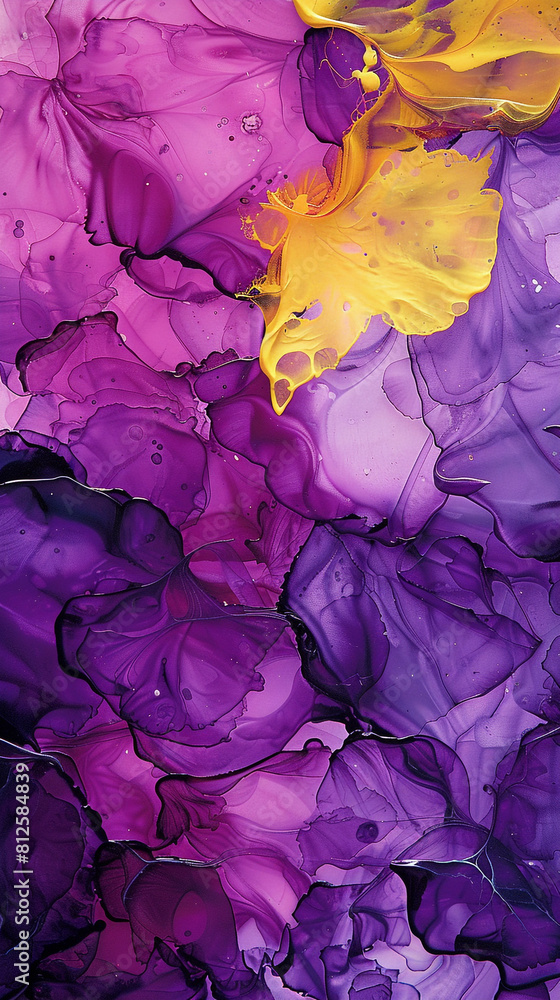 Alcohol ink abstract painting in shades of lemon and plum, featuring textured oil paint. Alcohol ink abstract painting in shades of lemon and plum, featuring textured oil paint.