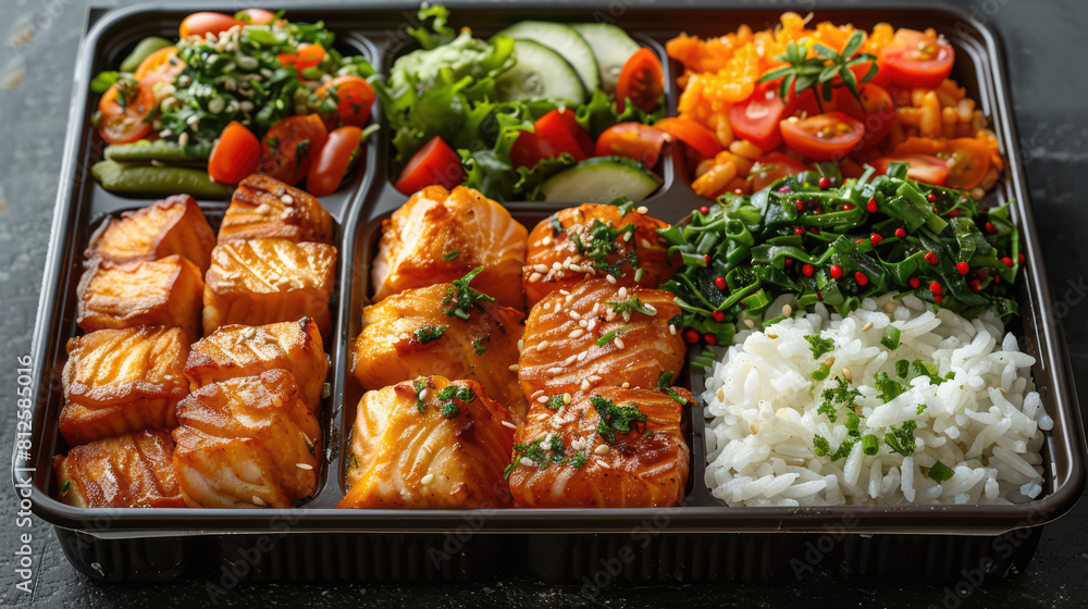 typical lunch box with traditional Healthy food is divided into compartments typical lunch box with traditional Healthy food is divided into compartments