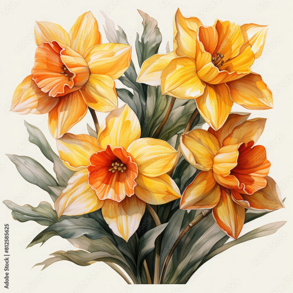 Watercolor Daffodil Illustration, Generative Ai Watercolor Daffodil Illustration, Generative Ai