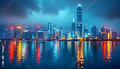 Wallpaper Mural Visualize a bustling metropolis skyline dominated by sleek skyscrapers, their glass facades reflecting the vibrant urban lights Torontodigital.ca