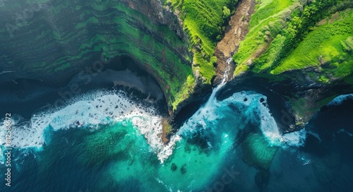 Hamakua Coast Aerial View. Stunning Landscape of Hawaii with Waterfall, River, and Sea in Beautiful photo