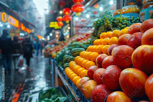 Vibrant Fruit Display at Night Market