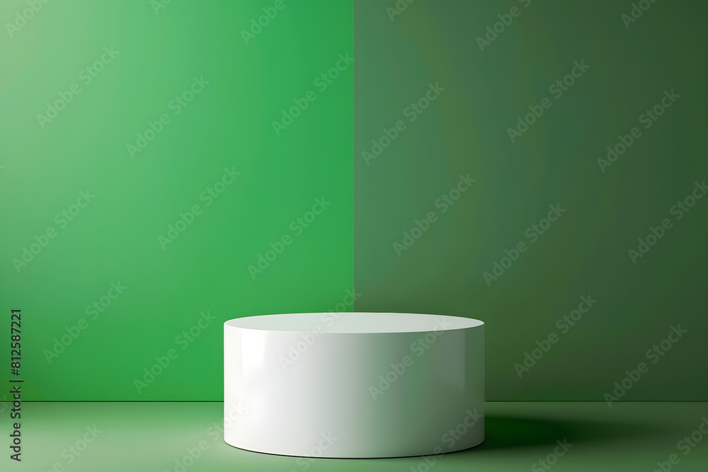 Realistic 3D white and green round corner cube pedestal or stand podium podium. Generative Ai. Realistic 3D white and green round corner cube pedestal or stand podium podium. Generative Ai.