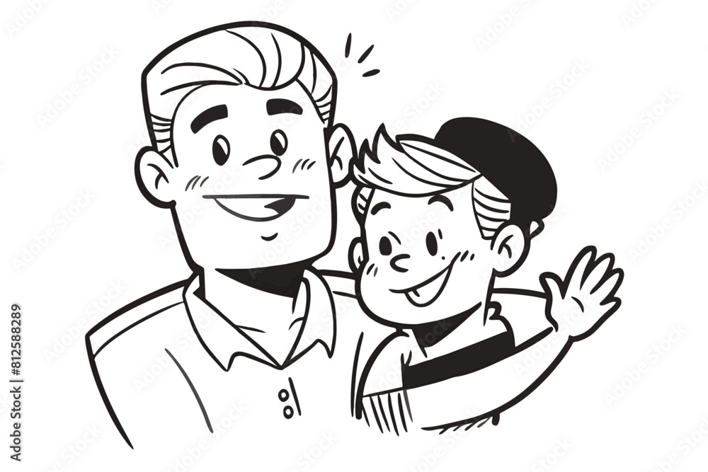 Cartoon representation of Father with his child. Father's Day Concept