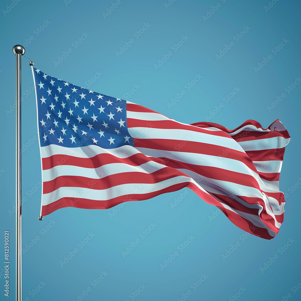 Obraz premium Vibrant blue background with a waving American flag Memorial Day.