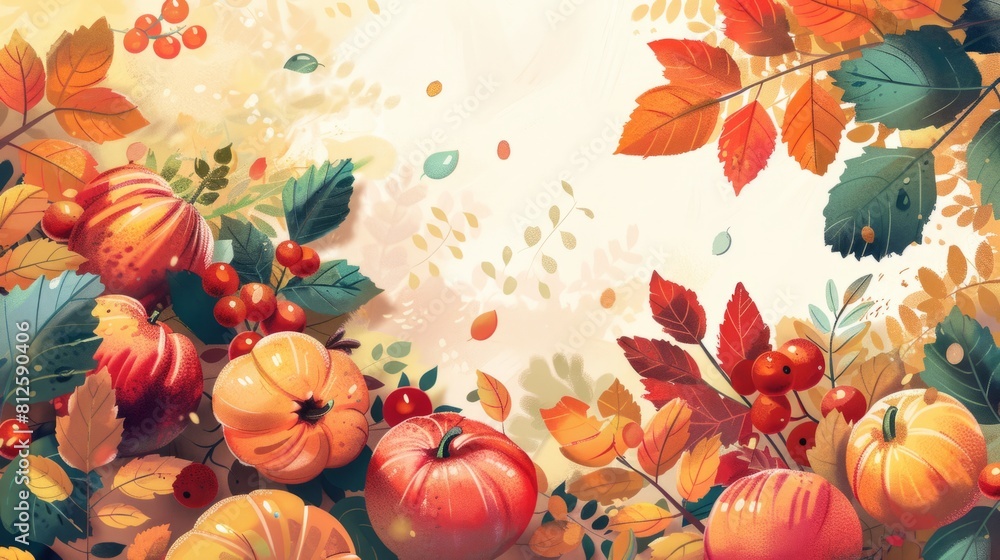 Cozy layout design with warm tones and inviting imagery of autumn fruits, evoking feelings of comfort and nostalgia Cozy layout design with warm tones and inviting imagery of autumn fruits, evoking feelings of comfort and nostalgia