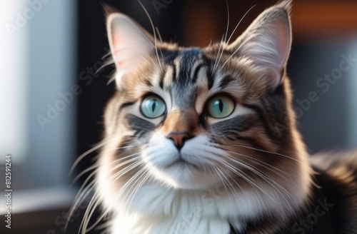 Portrait cat, close-up cat, green eyes cat, striped cat, fluffy cat, moustache cat, graceful cat, curious cat, pet, cute cat, gorgeous cat, warm tones cat, cozy cat, charming cat, elegant cat, clear f © Oksana