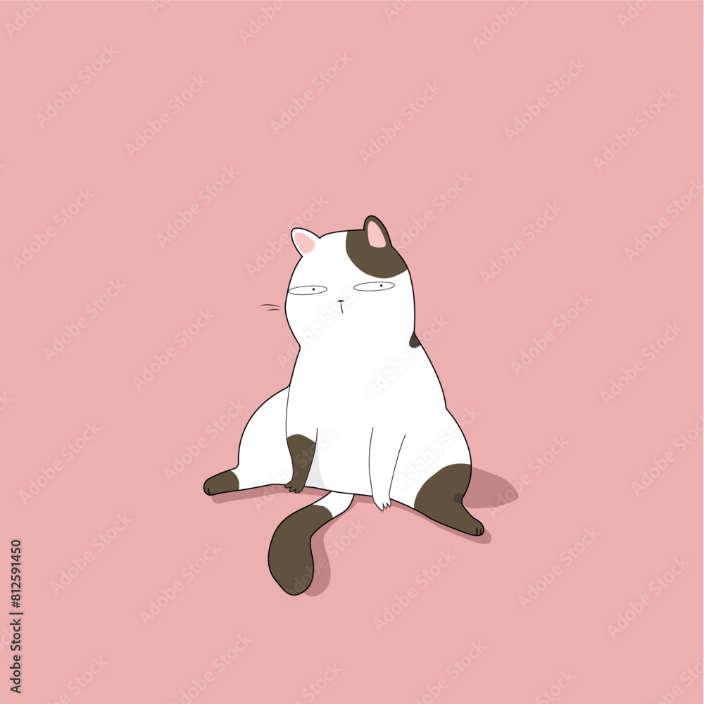 Fototapeta premium The cat sits like a lady on a pink background