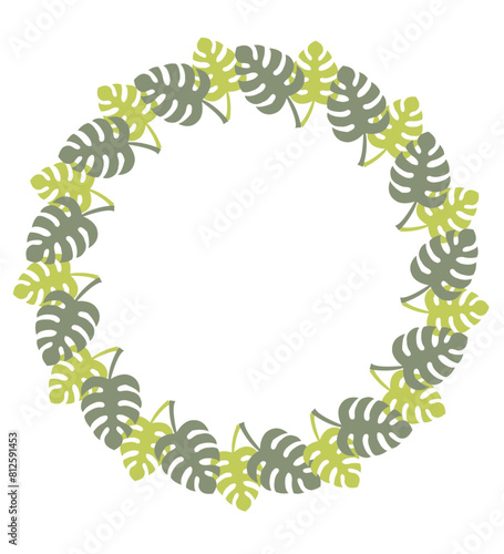 モンステラのイラストの円形フレーム