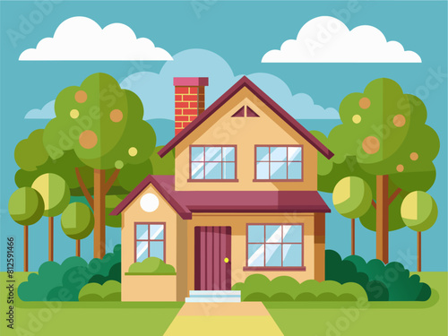 Suburban house cartoon vector illustration. Summer cottage, country house flat color object. Real estate facade, townhouse front view. Two story building, villa