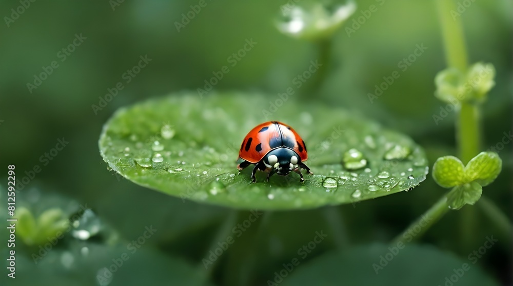 Fototapeta premium ladybug on green leaf