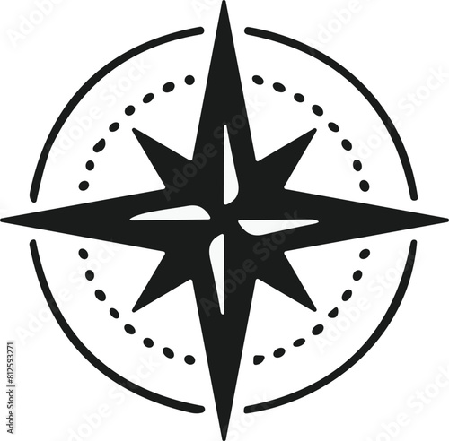 Monochrome Compass icon. navigational compass with cardinal directions of North, East, South, West. Geographical position, cartography and navigation. Vector