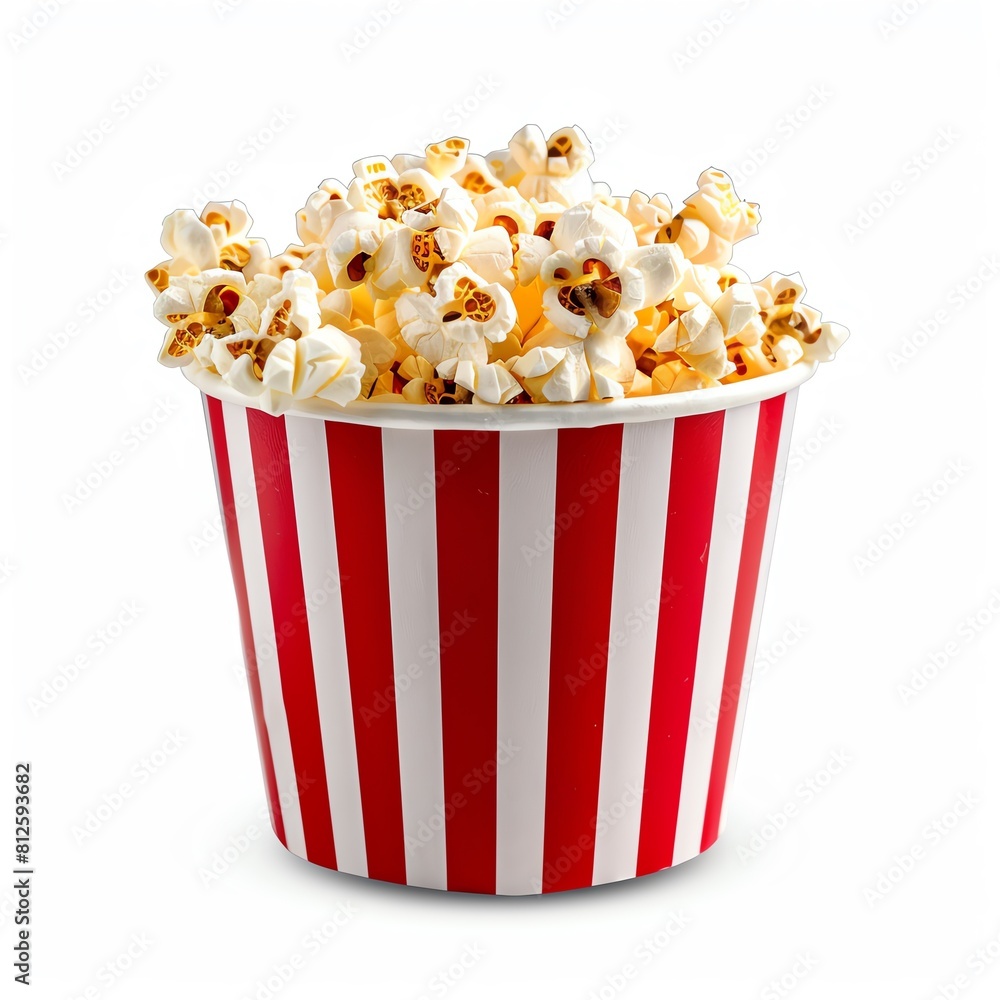 Bucket filled with popcorn, isolated, white background, PNG, bright and clear focus Bucket filled with popcorn, isolated, white background, PNG, bright and clear focus