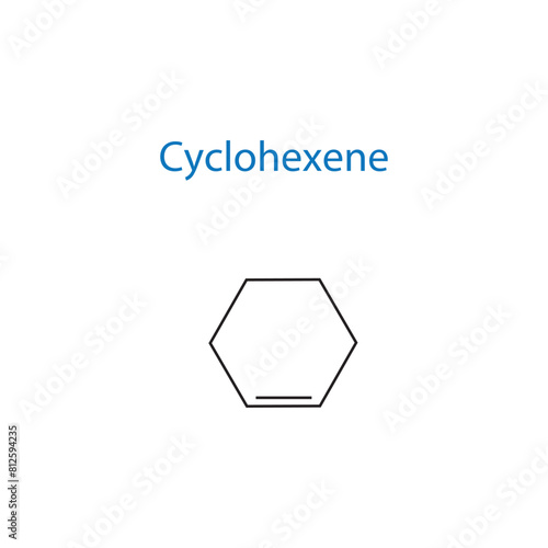Cyclohexene molecule skeletal structure diagram.organic compound molecule scientific illustration on white background. photo