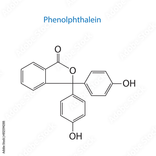 Phenolphthalein molecule skeletal structure diagram.organic compound molecule scientific illustration on white background.