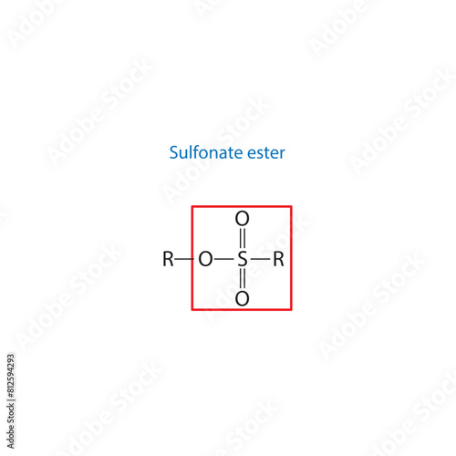 Sulfonate ester molecule skeletal structure diagram.functional group compound molecule scientific illustration on white background.