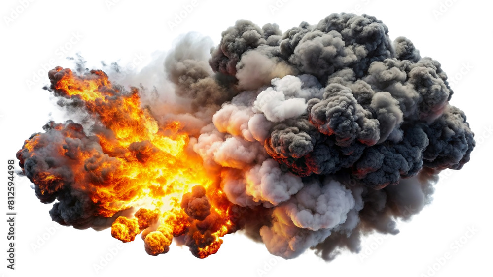 Large fireball with black smoke fiery explosion with smoke isolated on white transparent background Large fireball with black smoke fiery explosion with smoke isolated on white transparent background