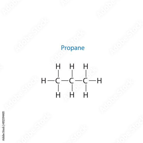 Propane molecule skeletal structure diagram.organic compound molecule scientific illustration on white background.