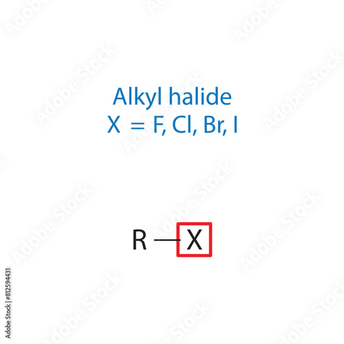 Alkyl halide molecule skeletal structure diagram.functional group compound molecule scientific illustration on white background.
