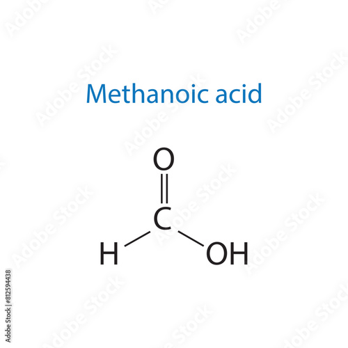 Methanoic acid molecule skeletal structure diagram.organic compound molecule scientific illustration on white background.