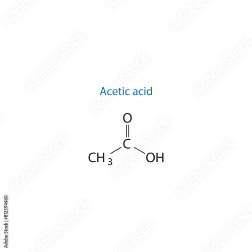 Acetic acid molecule skeletal structure diagram.organic compound molecule scientific illustration on white background.