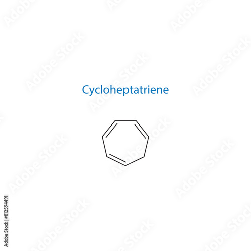 Cycloheptatriene molecule skeletal structure diagram.organic compound molecule scientific illustration on white background.