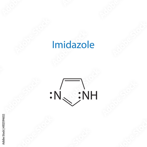 Imidazole molecule skeletal structure diagram.organic compound molecule scientific illustration on white background.