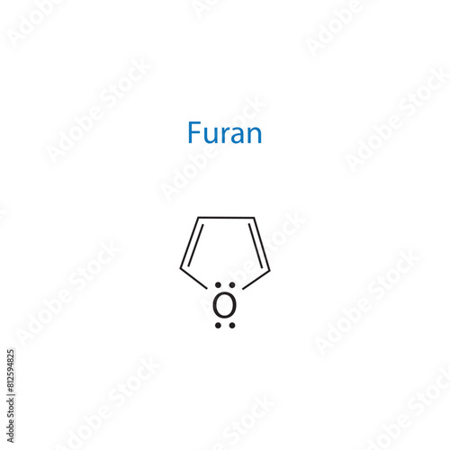 Furan molecule skeletal structure diagram.organic compound molecule scientific illustration on white background.