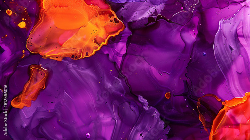 Deep purple and bright orange alcohol ink background, with high-quality oil paint textures.