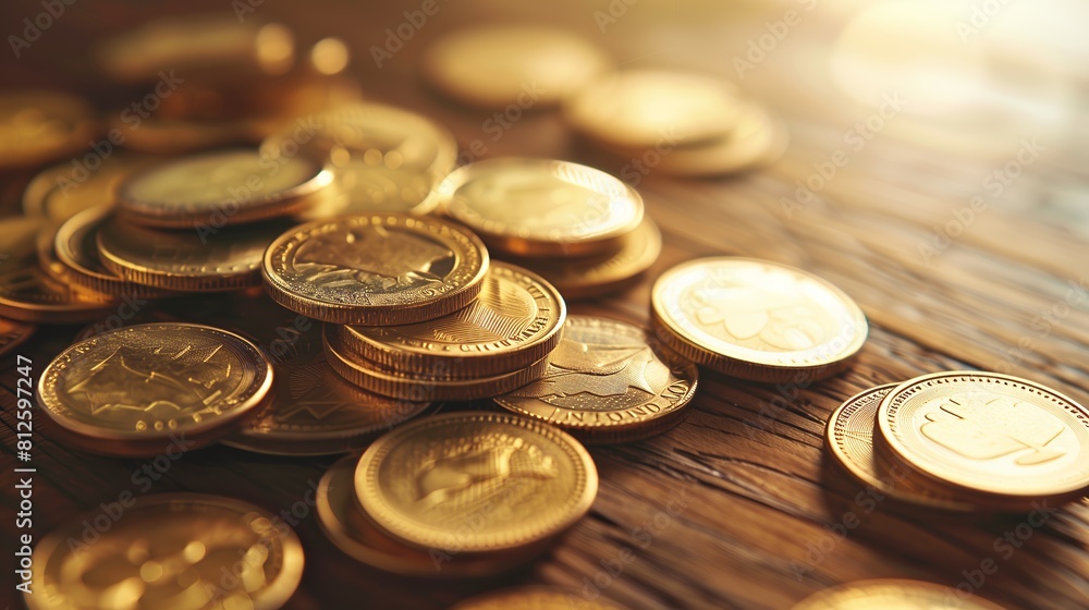 Coins on a table symbolize economic stability, with a blurred background focus. Coins on a table symbolize economic stability, with a blurred background focus.
