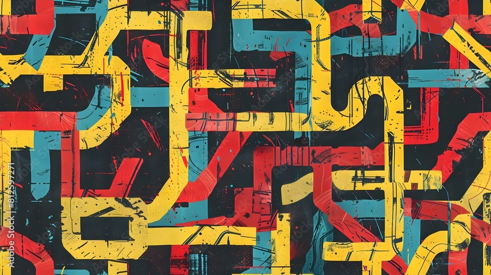 Fototapeta premium Captivating Geometric Abstract Composition with Vibrant Color Palette and Intersecting Shapes