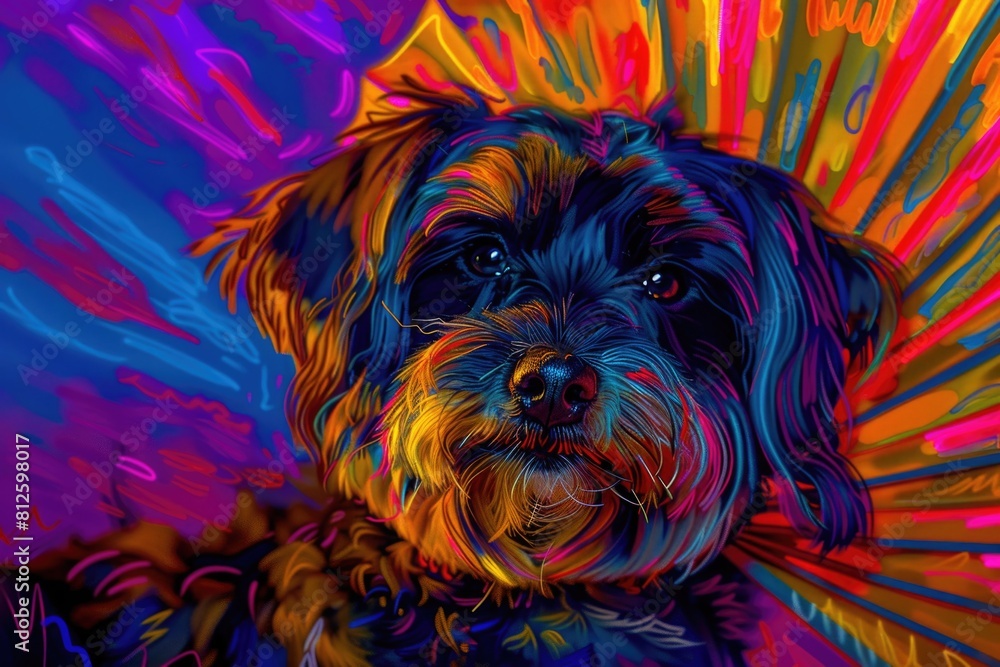 A vibrant painting of a dog on a colorful background. Perfect for pet lovers and animal-themed designs
