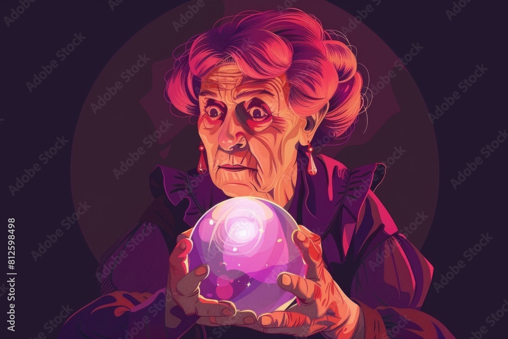 Naklejka premium An old woman holding a crystal ball, suitable for fortune telling or mystical themes