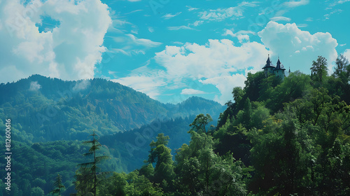 Panoramic view of the medieval castle in Carpathians  Ukraine